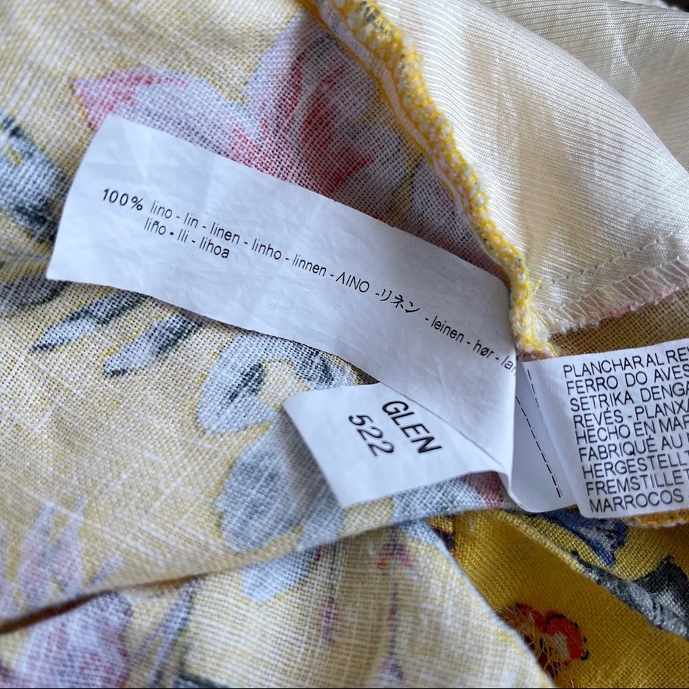 Zara Basic Yellow Floral High Waist Paperbag Style Linen Shorts Women’s Size L - Picture 11 of 13